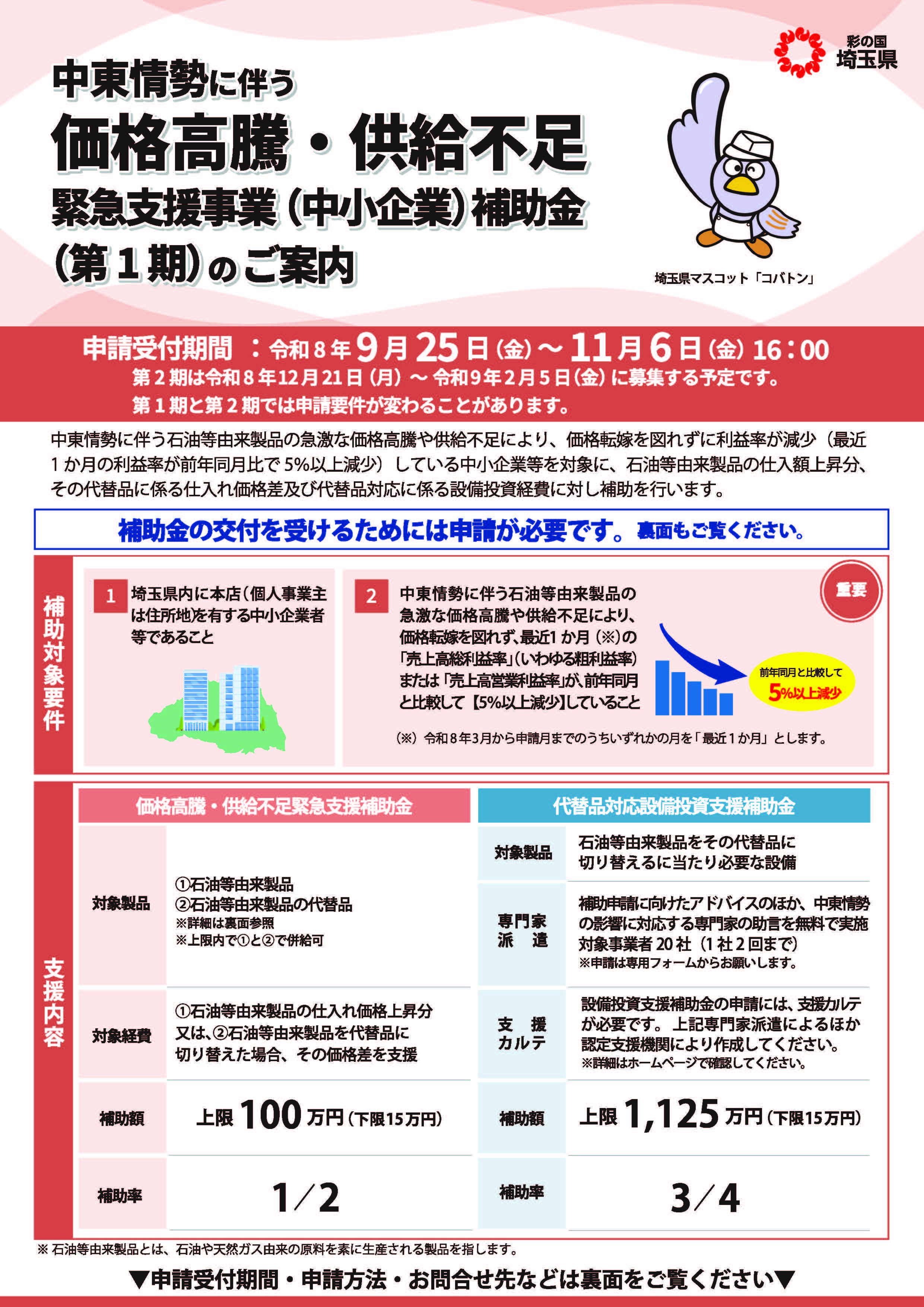 中東情勢に伴う価格高騰・供給不足緊急支援事業交付要綱チラシ
